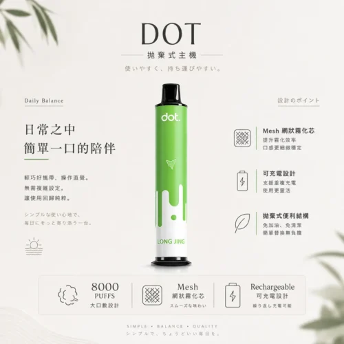ChatGPT-Image-2026年8月22日-下午06_11_21.webp DOT PLUS 8000口 可充電式拋棄式設備 極致細膩清爽冰感水果定位 兼具大口數與穩定輸出高CP值產品