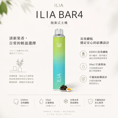 ILIA哩亞Bar4系列 6500口水果冰系拋棄式電子煙 13ml大容量替換設備 台灣現貨