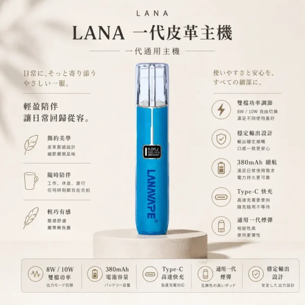 ChatGPT-Image-2026年8月23日-下午04_59_12.webp LANA 一代通用主機皮革版 8/10W雙檔功率控制技術 380mAh續航不掉壓穩定輸出 台灣現貨秒發