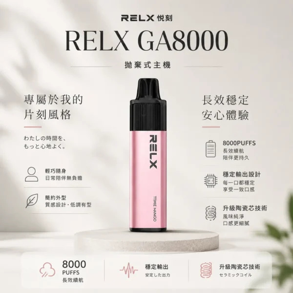 RELX悅刻GA 8000口拋棄式電子煙 隨身免充電設備 15ml煙油 1100mAh大電芯 台灣現貨