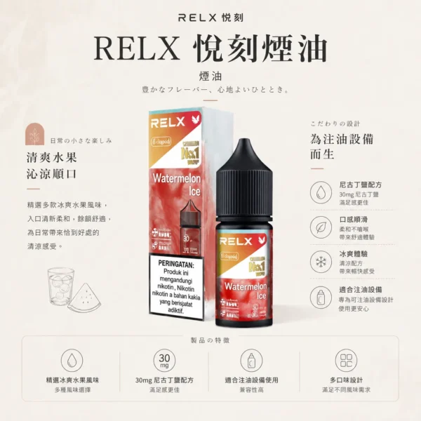 ChatGPT-Image-2026年8月24日-下午09_31_26.webp RELX悅刻煙油 30mg尼古丁鹽 冰爽水果風味 注油式小煙專配 台灣現貨速發