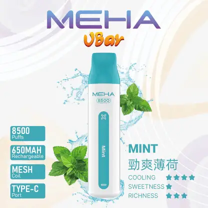 MEHA-8500口-VBar小白條-10.webp MEHA VBar 魅嗨小白條 8500口拋棄式電子煙 Mesh網綿芯 3%尼古丁鹽 Type-C 快充 台灣現貨