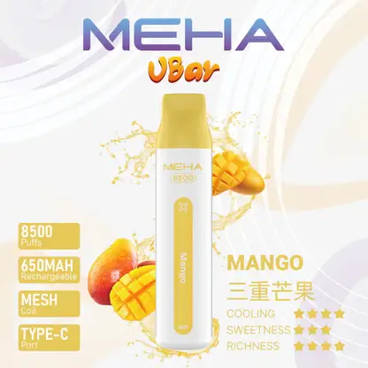 MEHA-8500口-VBar小白條-5.webp MEHA VBar 魅嗨小白條 8500口拋棄式電子煙 Mesh網綿芯 3%尼古丁鹽 Type-C 快充 台灣現貨