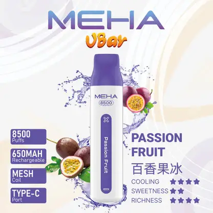MEHA-8500口-VBar小白條-8.webp MEHA VBar 魅嗨小白條 8500口拋棄式電子煙 Mesh網綿芯 3%尼古丁鹽 Type-C 快充 台灣現貨