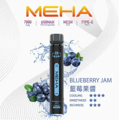 魅嗨 MEHA XBAR 小黑條 7000口 採用 Mesh 網綿芯霧化技術 與 Type-C 快充 打造極強冰感細膩口感