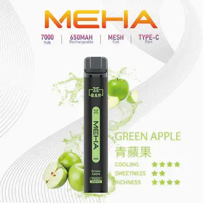 魅嗨 MEHA XBAR 小黑條 7000口 採用 Mesh 網綿芯霧化技術 與 Type-C 快充 打造極強冰感細膩口感