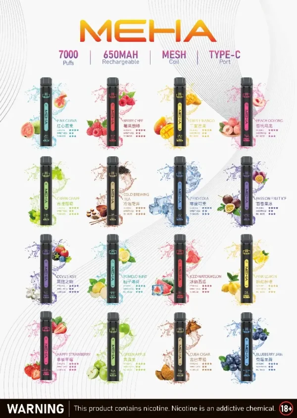 魅嗨 MEHA XBAR 小黑條 7000口 採用 Mesh 網綿芯霧化技術 與 Type-C 快充 打造極強冰感細膩口感