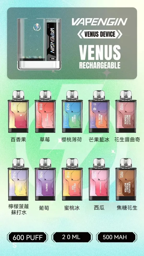 b8efa433e19267adb25949075b53771.webp 【加購130送主機+電池】VAPENGIN VENUS金星 專用換彈拋棄式電子煙 隨身商務質感設備 500mAh快充 台灣現貨